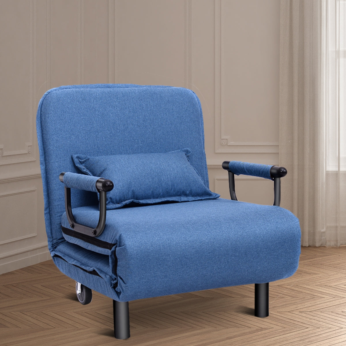 Sillón com Apoios de Braços 3 em 1 Sofá Confortável com Almofada e Encosto Reclinável Ideal para Quarto Sala Escritório Azul
