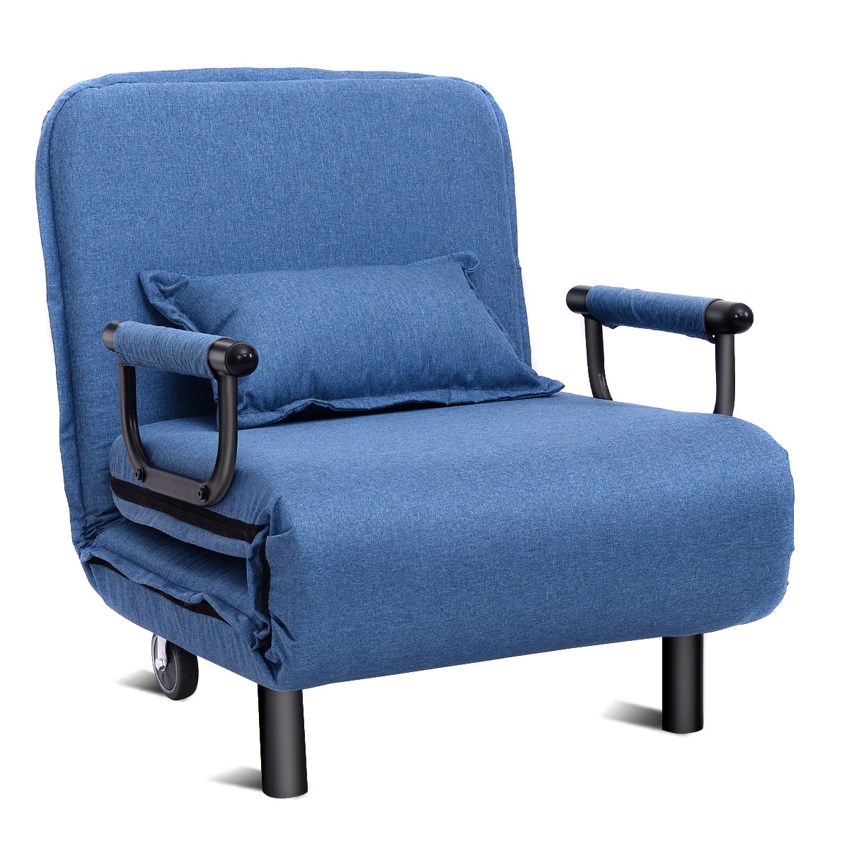 Sillón com Apoios de Braços 3 em 1 Sofá Confortável com Almofada e Encosto Reclinável Ideal para Quarto Sala Escritório Azul