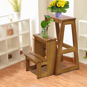 Taburete de 3 Degraus em Pinho para Cozinha Doméstica Dobrável Multiusos 57 x 38 x 66 cm Natural