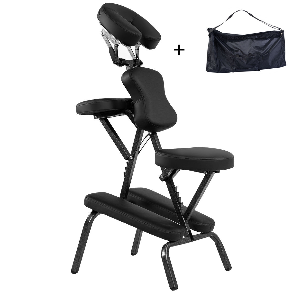 Silla de Massagem Dobrável Altura Ajustável Cadeira para Tatuagem Estética SPA Leve Portátil com Bolsa de Transporte 46 x 54,5 x 120,5 cm Preto