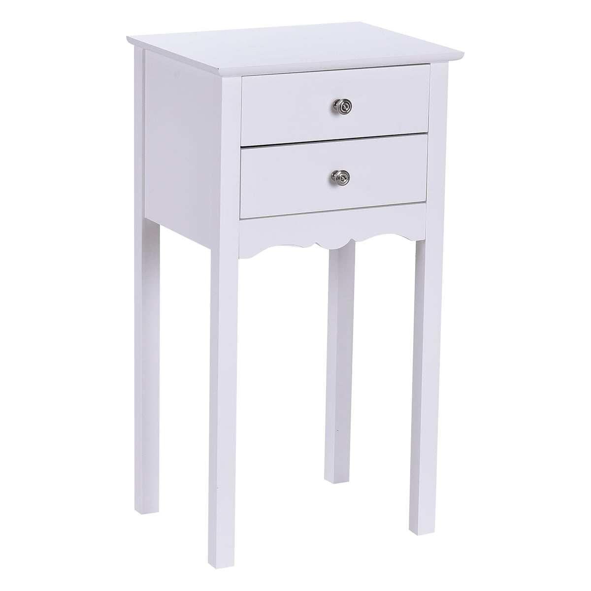 Mesa de Apoio com 2 Gavetas Mesinha de Cabeceira com Dispositivo Antivolta Mesinha para Sala de Estar Entrada Corredor Branco 40 x 32,5 x 75 cm