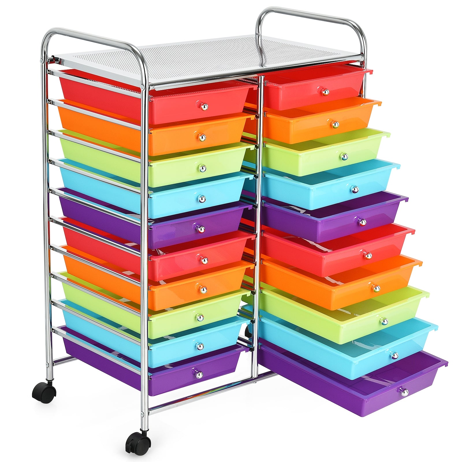 Carrinho com 20 Gavetas com Rodas Carro Multiusos Leve Organizador de Gavetas Ferramentas para Escola Escritório 64 x 39 x 88 cm Multicolor