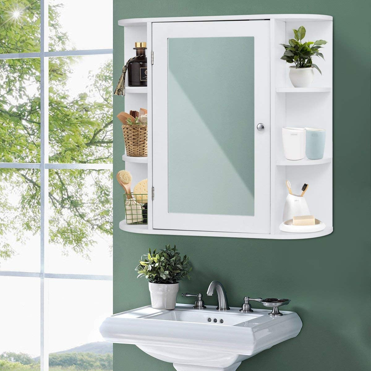 Armário com Espelho de Casa de Banho Prateleira de Parede Móvel de Arrumação 65x17x63cm Branco