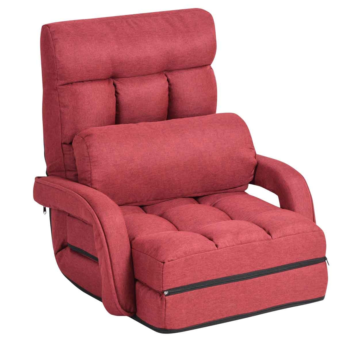 Sofá Perezoso Tumbona Individual com Almofada Cadeira Multifuncional Cama Dobrável para Quarto Sala Varanda 67 x 65 x 72 cm Vermelho
