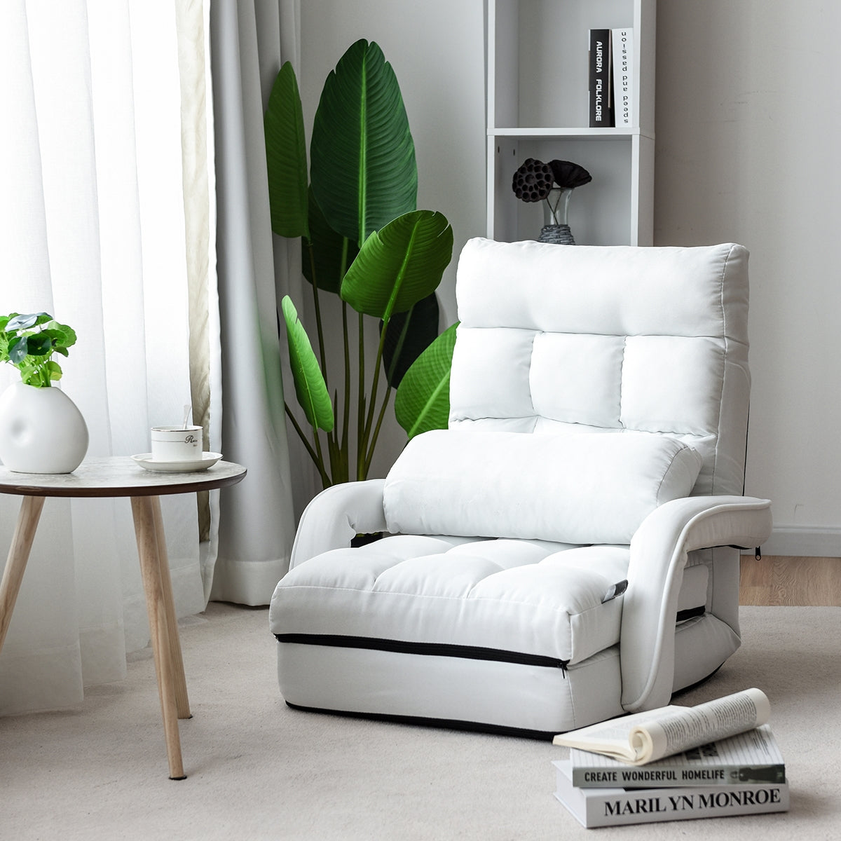 Sofá Confortável Individual com Almofada Cama Dobrável Multifuncional para Quarto Sala Varanda 67 x 65 x 72 cm Branco
