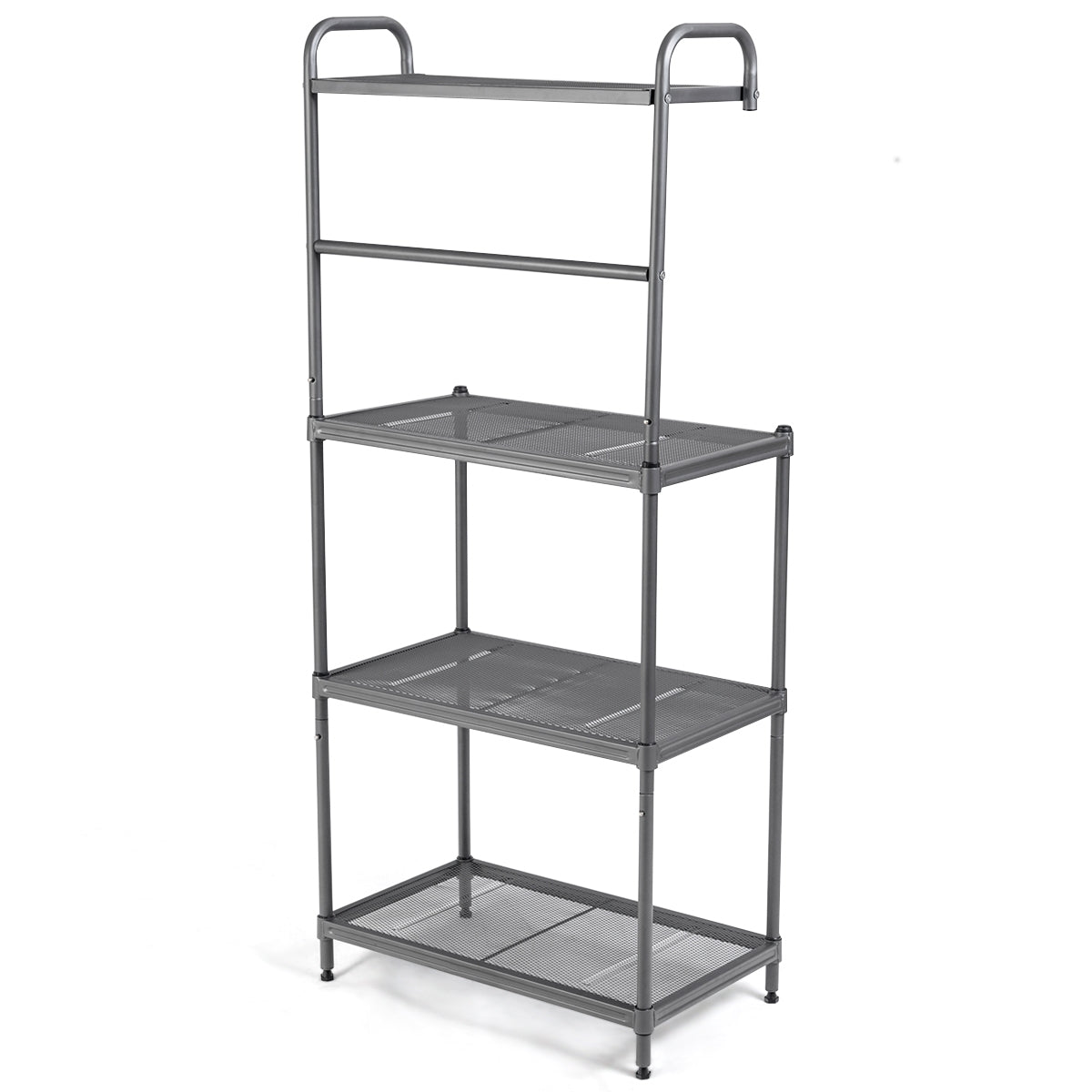 Estante de Cozinha de Armazenamento de 4 Níveis Suporte para Micro-ondas com Estrutura de Metal Estante Independente 60 x 34,5 x 136 cm Cinzento
