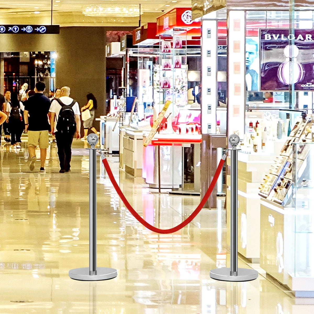 Suporte de Orientação de Pessoas com 4 Postes e Base em Aço Inoxidável para Hotel, Aeroporto, Concerto e Cinema