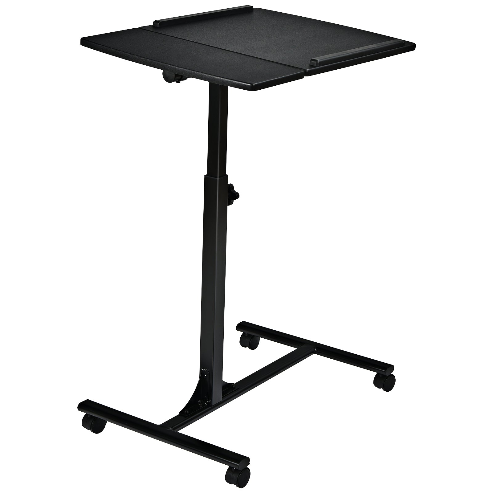 Mesa de Computador Portátil Dobrável com Tabuleiro de Rato Ajustável e 4 Rodas Preto 64 x 45 x 71-93 cm