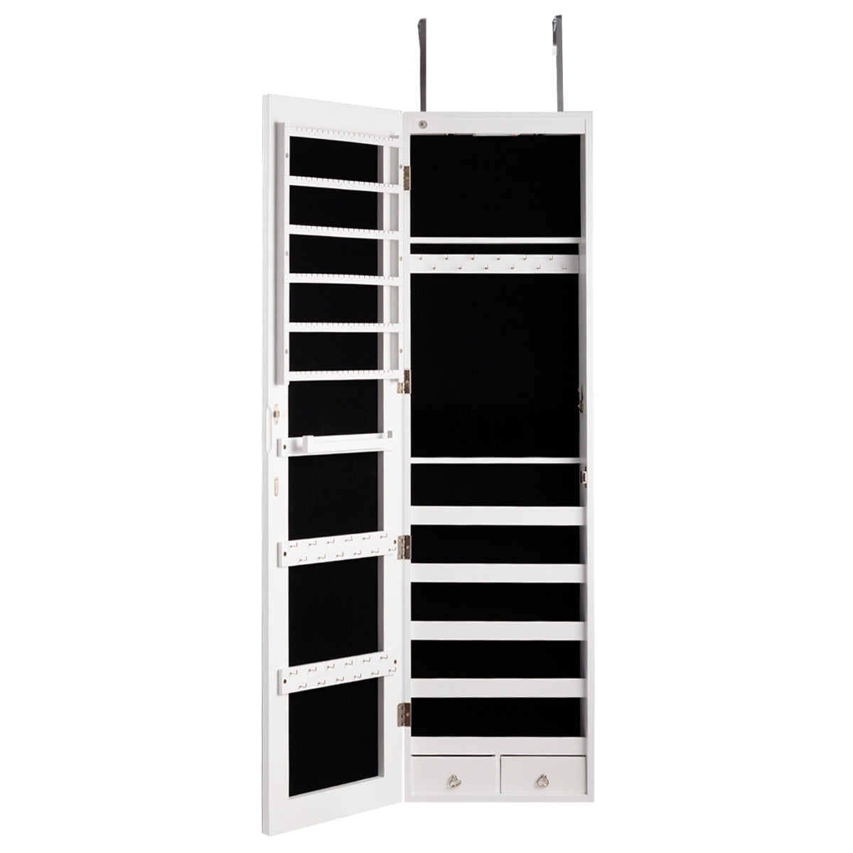 Armário de Jóias em Madeira com Espelho de Parede e LED Interno 33,5 x 10 x 120 cm Branco