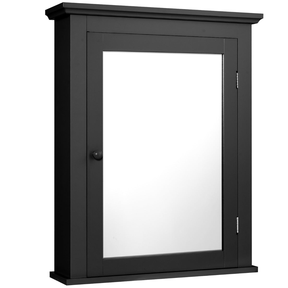 Armário de Casa de Banho com Espelho de Parede Organizador com Porta e Prateleira Ajustável Gabinete de Arrumação 56 x 15 x 69,5 cm Preto