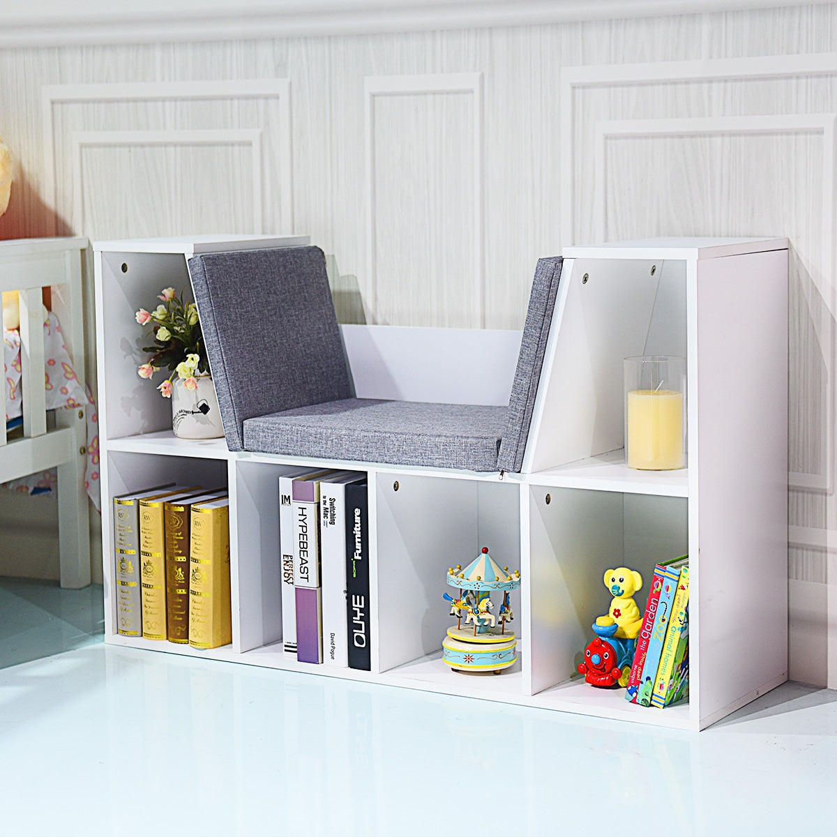 Estantería para Livros com Assento para Crianças em Casa 102,5 x 30 x 63,5 cm