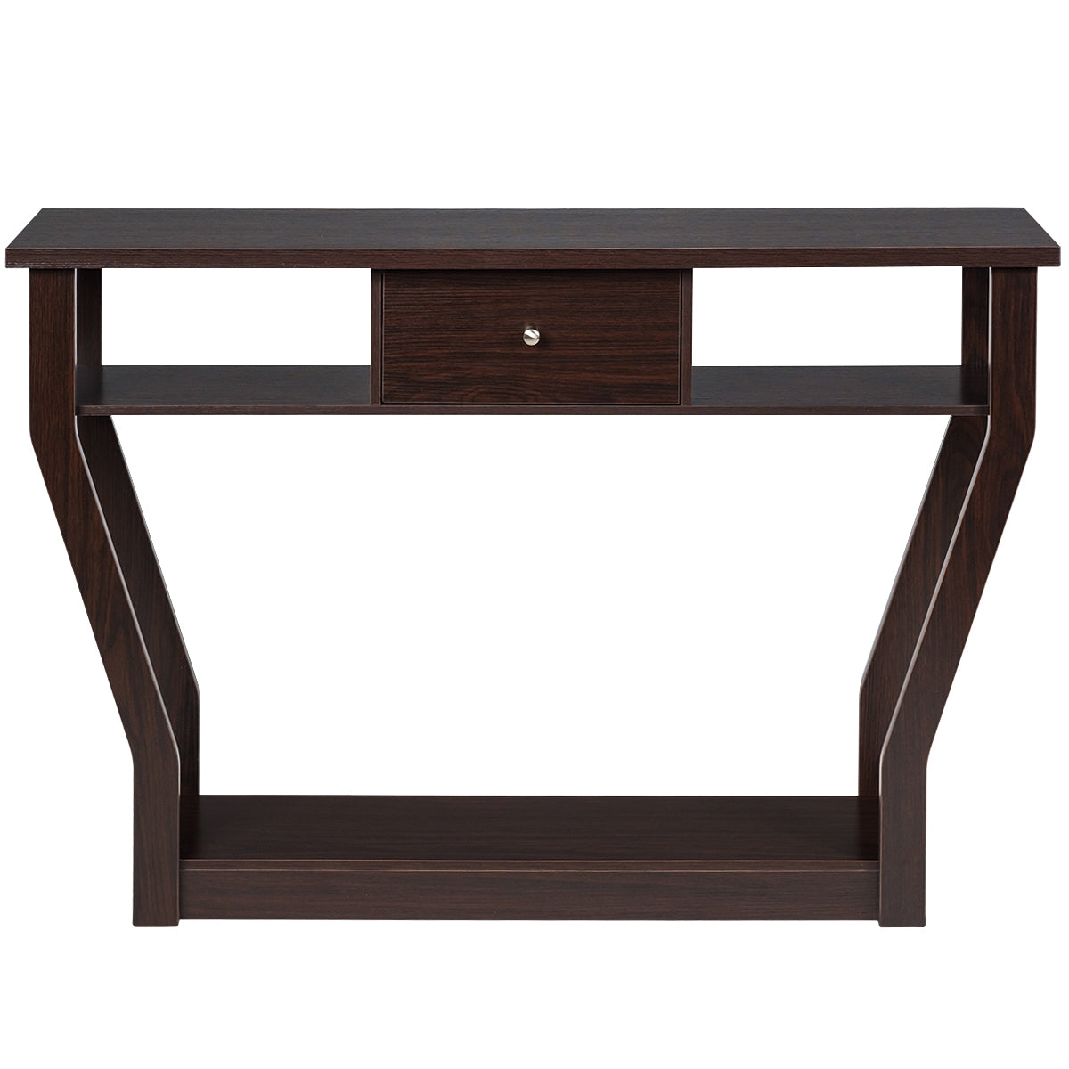 Mesa com Gaveta e Prateleira Mesa Moderna com 3 Prateleiras para Hall Sala Quarto Escritório Castanho 120 x 30 x 81 cm