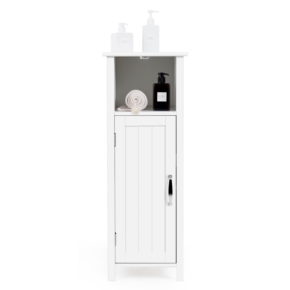 Armário de Chão para Casa de Banho com 3 Prateleiras e Porta Estante de Arrumação para Cozinha Quarto Sala Branco 30 x 30 x 80 cm