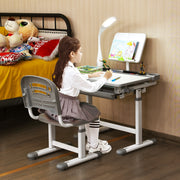 Escritório para Crianças com Candeeiro Cadeira Mesa de Desenho Leitura Infantil Cinzento