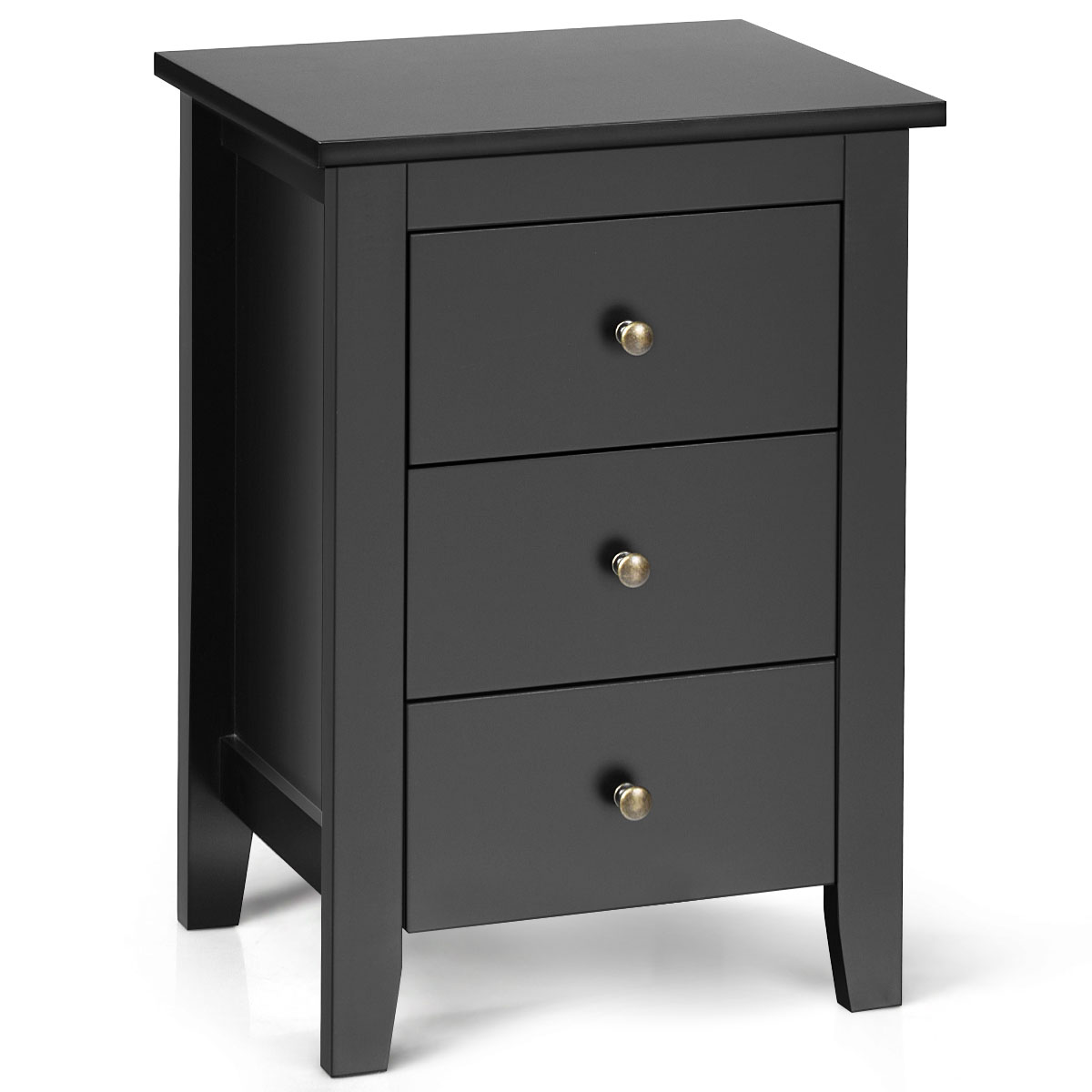 Mesinha de Cabeceira com 3 Gavetas e Estrutura Resistente para Sala e Quarto Preto 46 x 37 x 65 cm