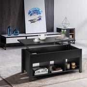 Mesa de Centro Elevável com Altura Regulável e Compartimento Escondido - Preto 104,5 x 49,5 x 48,5 cm