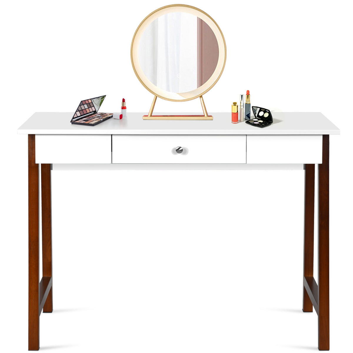 Mesa de Computador Escritório com Gaveta Tocador Superfície Ampla Casa Escritório Estudo Branco e Castanho 103 x 50 x 76 cm