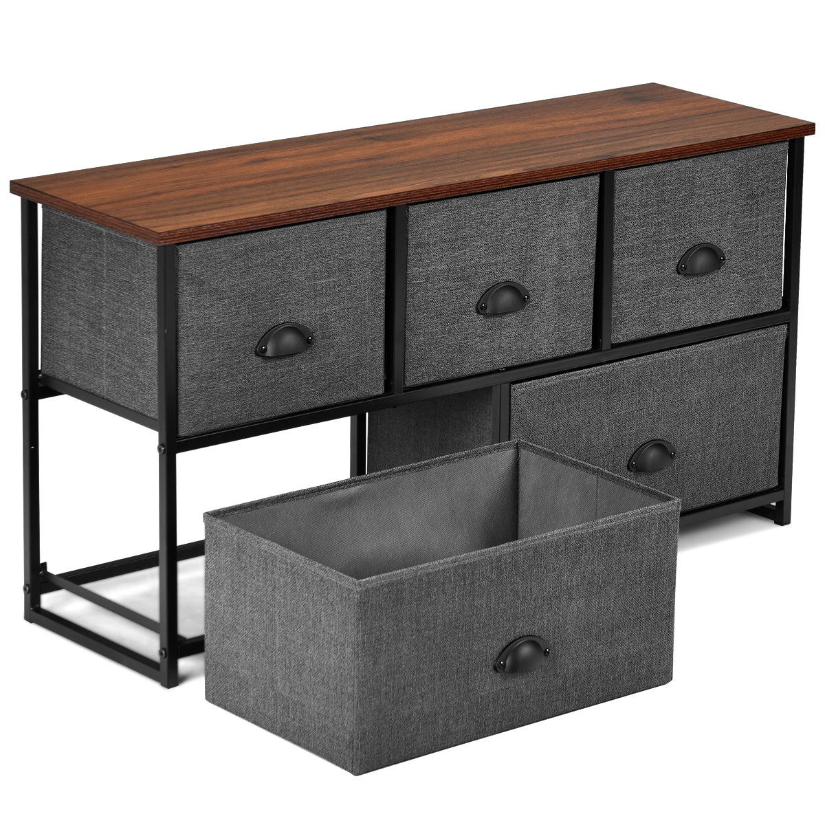 Organizador de 5 Gavetas em Estrutura de Ferro para Quarto, Hall de Entrada e Corredor Preto e Cinza Escuro 100 x 30 x 53,5 cm
