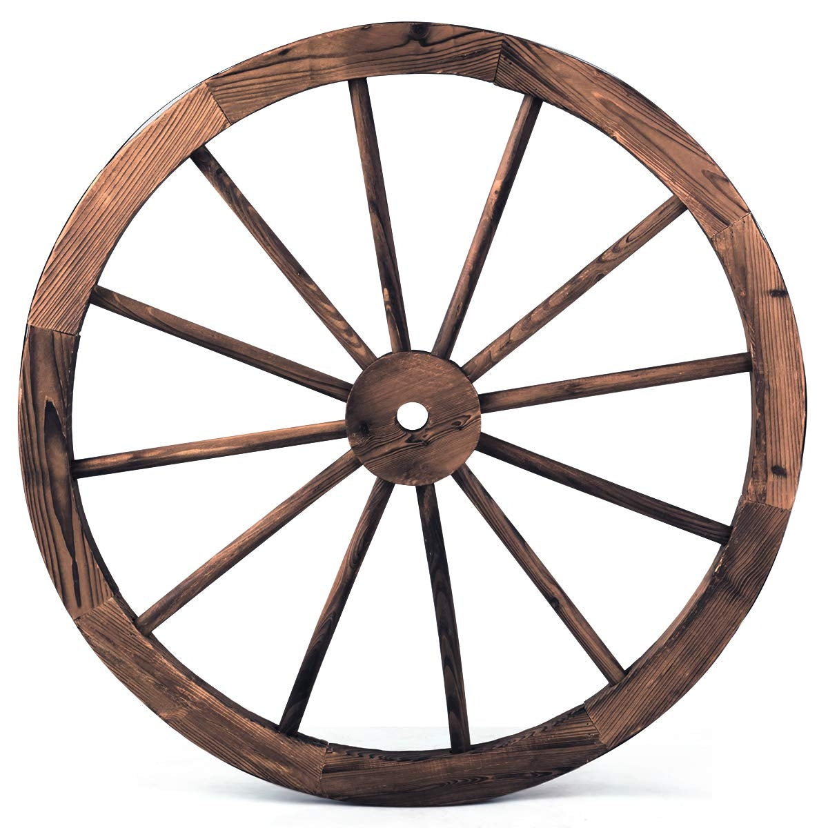 Roda de Carro de Madeira com Diâmetro de 76 cm para Casa Jardim Decoração Castanho