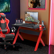 Mesa de Gaming Ergonómica para Computador com Suporte para Copo, Suporte para Auscultadores, Tapete de Rato - Preto 115 x 60 x 76 cm