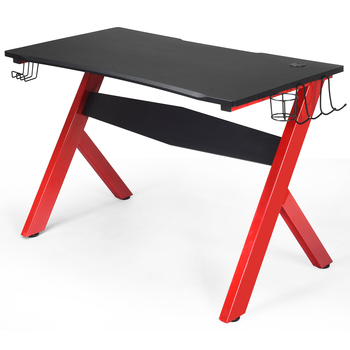Mesa de Gaming Ergonómica para Computador com Suporte para Copo, Suporte para Auscultadores, Tapete de Rato - Preto 115 x 60 x 76 cm