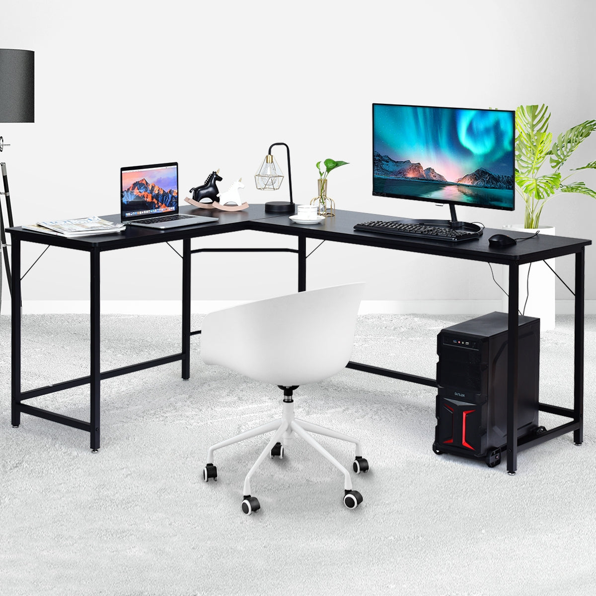 Escritório de Canto para Computador em Casa ou Escritório Mesa de Computador em Forma de L 168 x 125 x 74 cm Preto