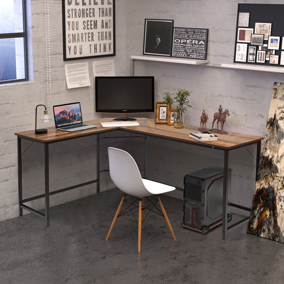 Escritório em Forma de L para Computador em Casa ou Escritório Mesa de Computador em Forma de L Mesas de Estudo 168 x 125 x 74 cm Café