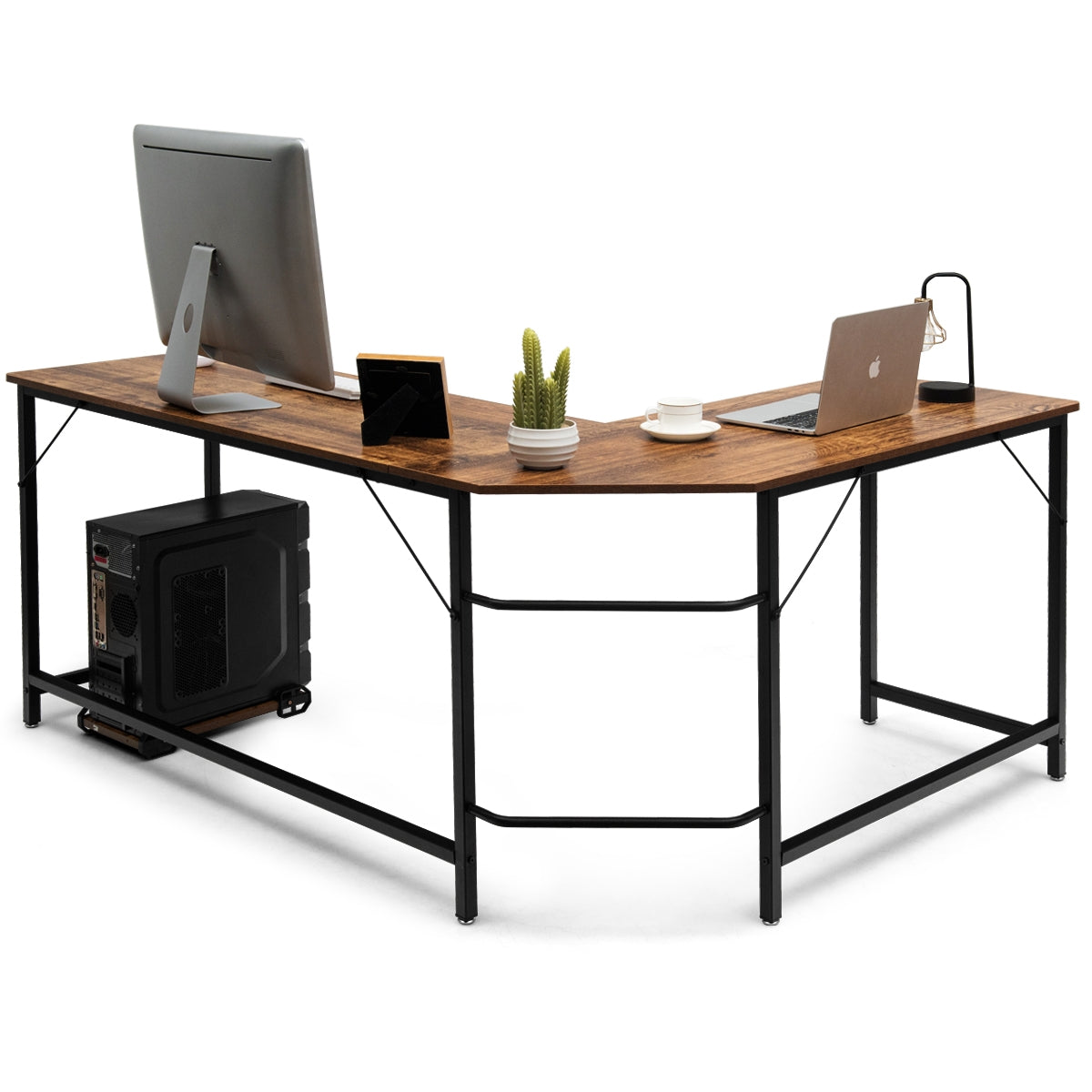 Escritório em Forma de L para Computador em Casa ou Escritório Mesa de Computador em Forma de L Mesas de Estudo 168 x 125 x 74 cm Café
