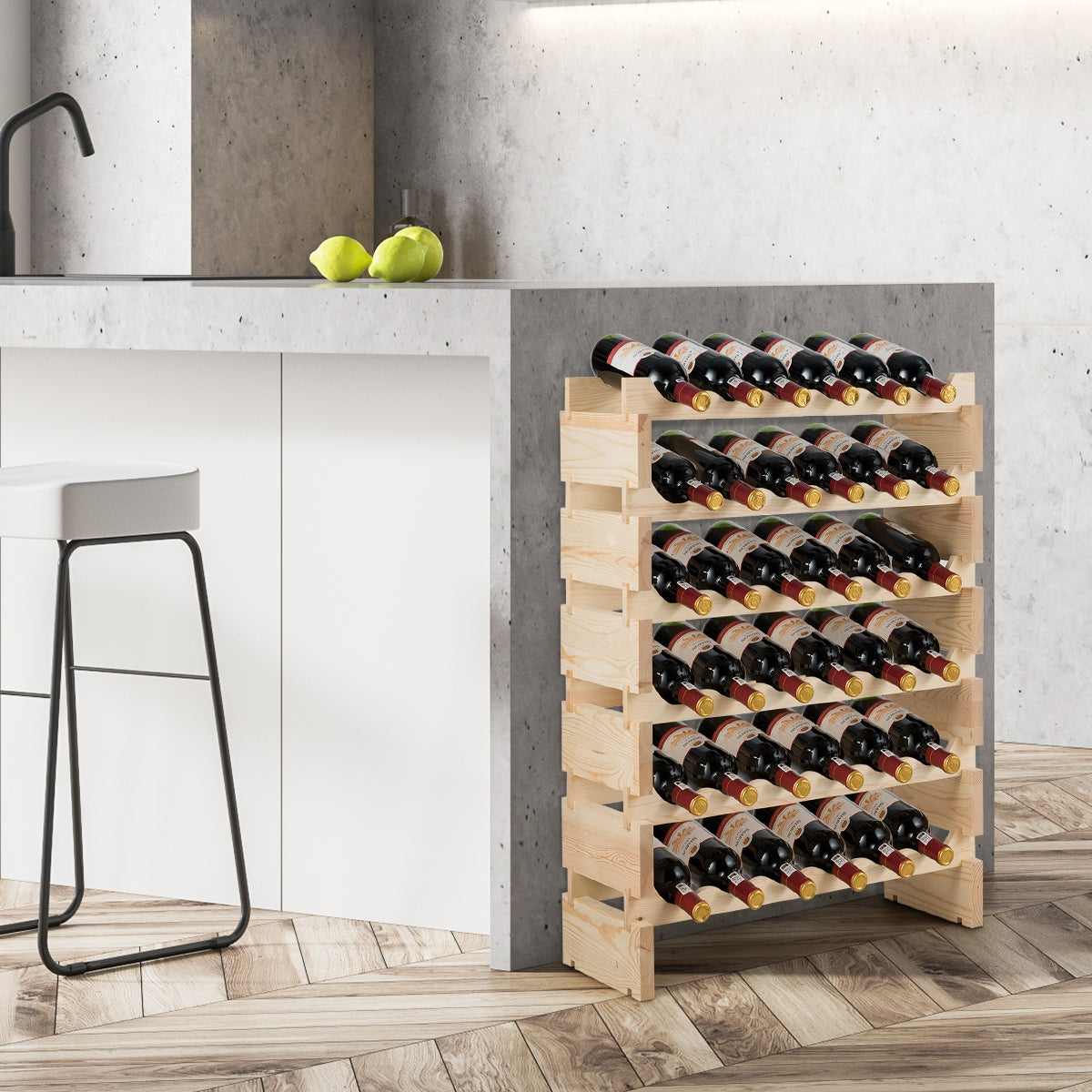 Garrafeira com 6 Níveis em Madeira e Capacidade para 36 Garrafas de Vinho 63,2 x 28 x 85,5 cm