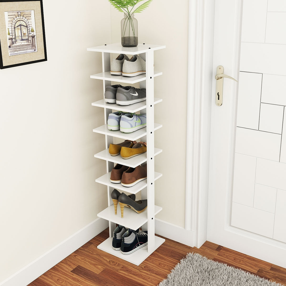 Estante Organizadora de Sapatos com 7 Compartimentos Branca 27,5 x 26,5 x 110 cm