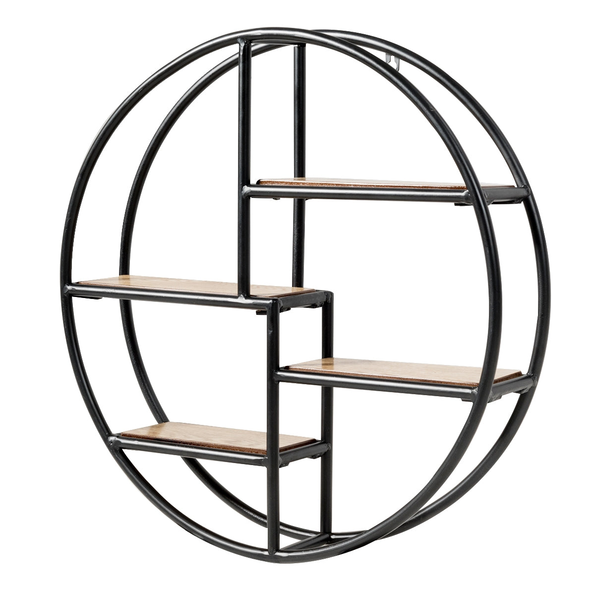 Estante Redonda Montada na Parede com 4 Níveis em Madeira e Metal para Quarto, Sala, Cozinha e Escritório Preto 55 x 55 x 11 cm