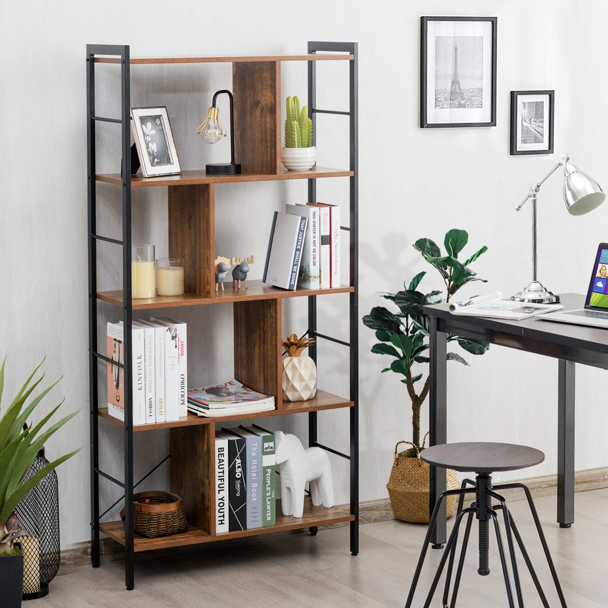 Estante para Livros 5 Níveis em Estilo Industrial 74 x 30 x 154,5 cm