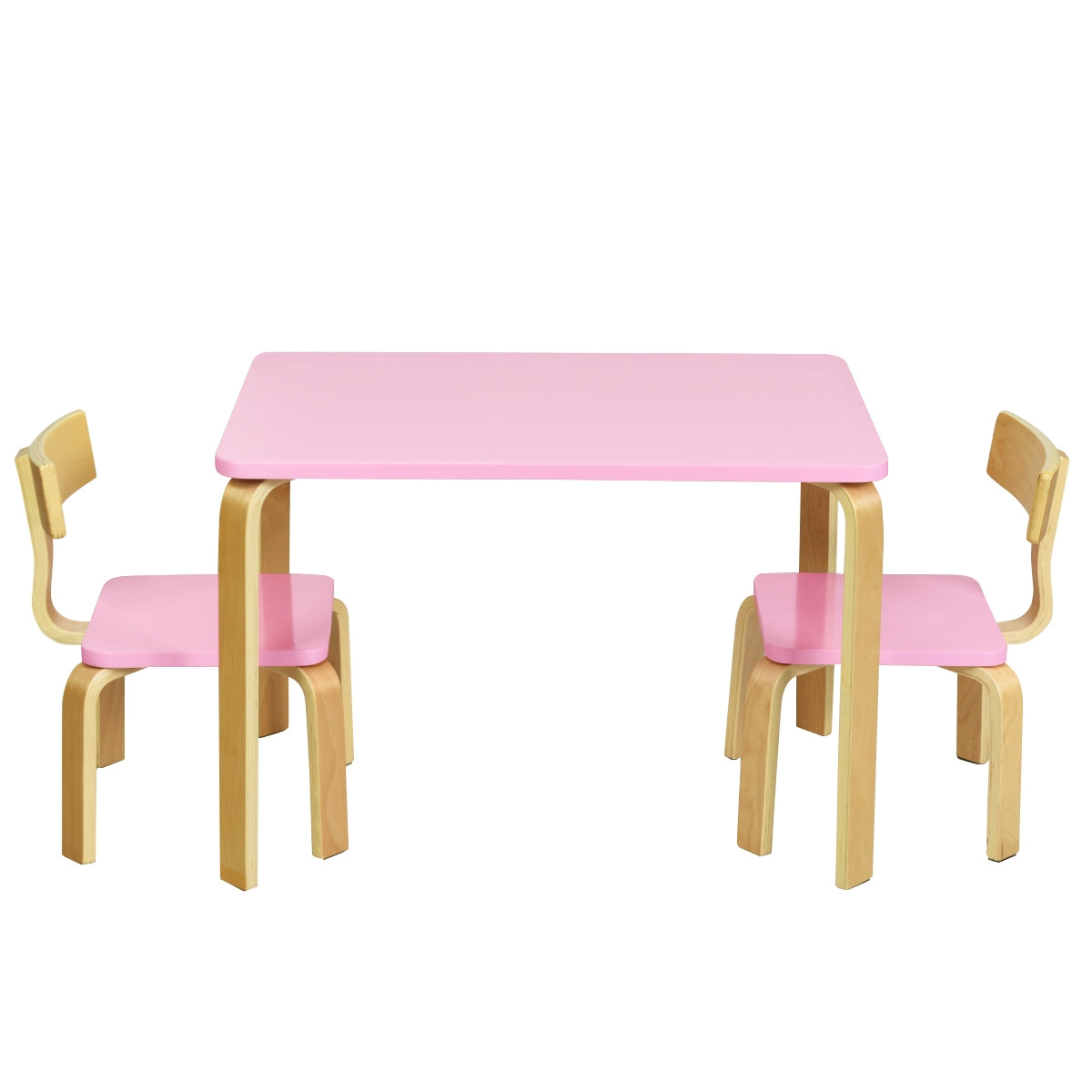 Conjunto Mesa e 2 Cadeiras para Crianças Mesa e Cadeiras de Madeira para Crianças para Casa Creche Aulas Rosa