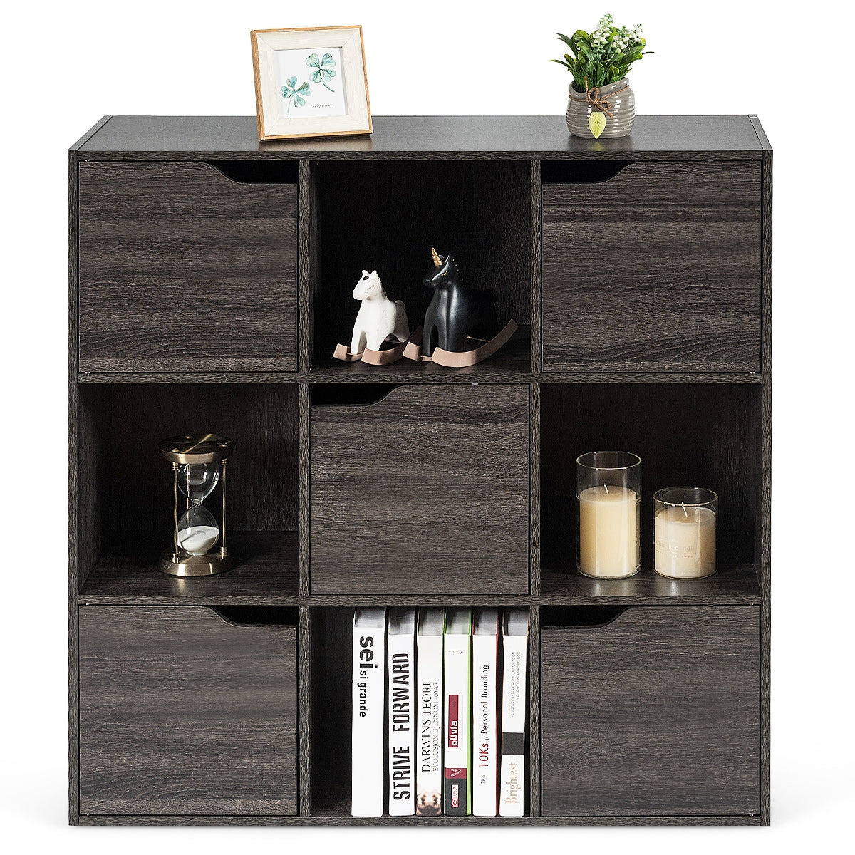 Estantería com 9 Compartimentos e Prateleira para Arquivos Livros Plantas para Casa Escritório Sala Cinzento Escuro 90 x 29 x 90 cm