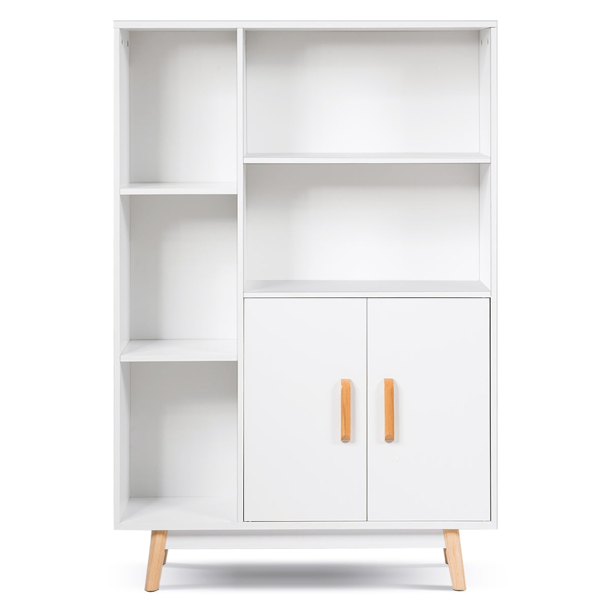 Estante de Madeira com Duas Portas e Pernas de Madeira para Casa ou Escritório Branco 80 x 24 x 119 cm