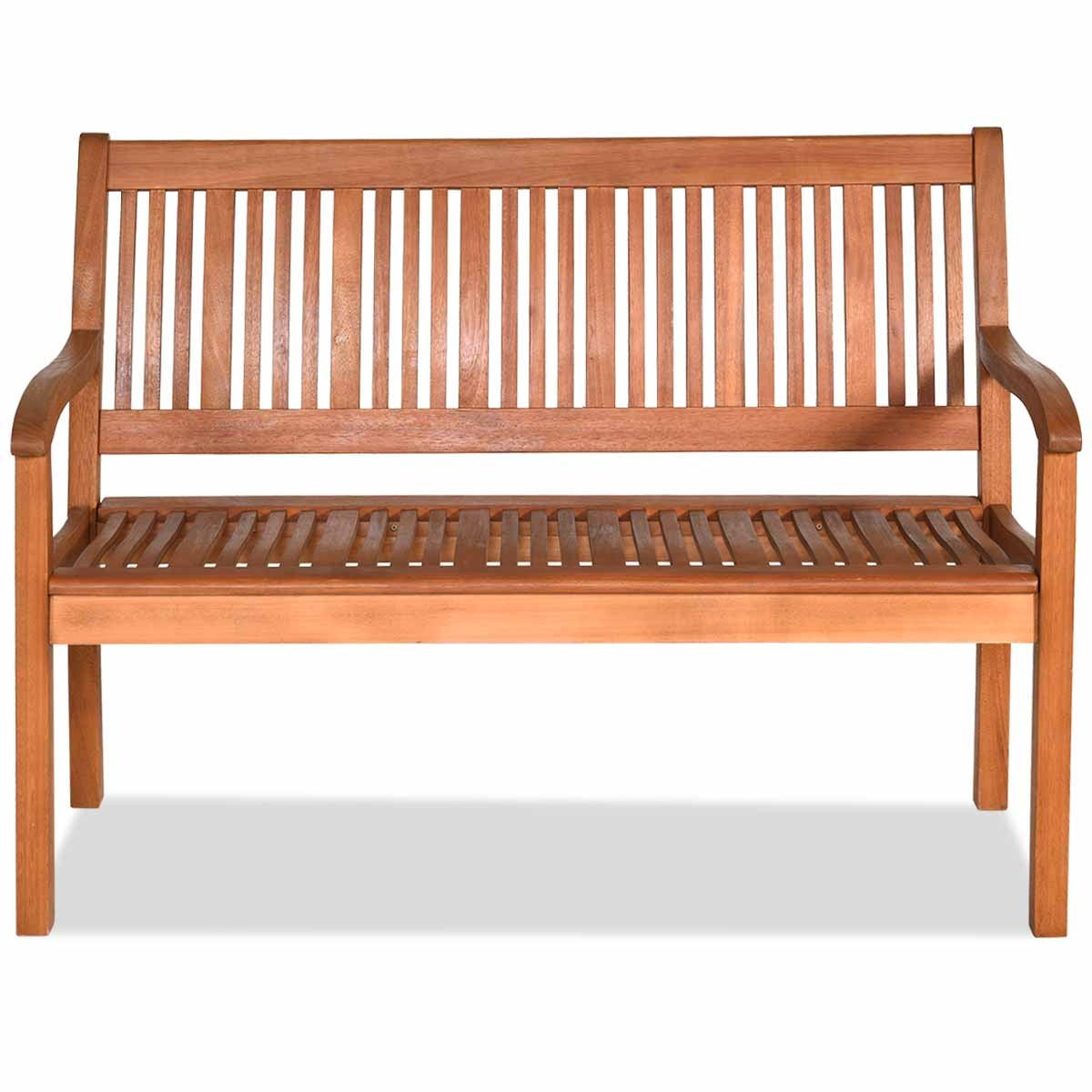 Banco de Madeira para 2 Pessoas com Encosto Curvo e Braços Largos para Pátio Varanda Piscina Varanda 126 x 63 x 91 cm