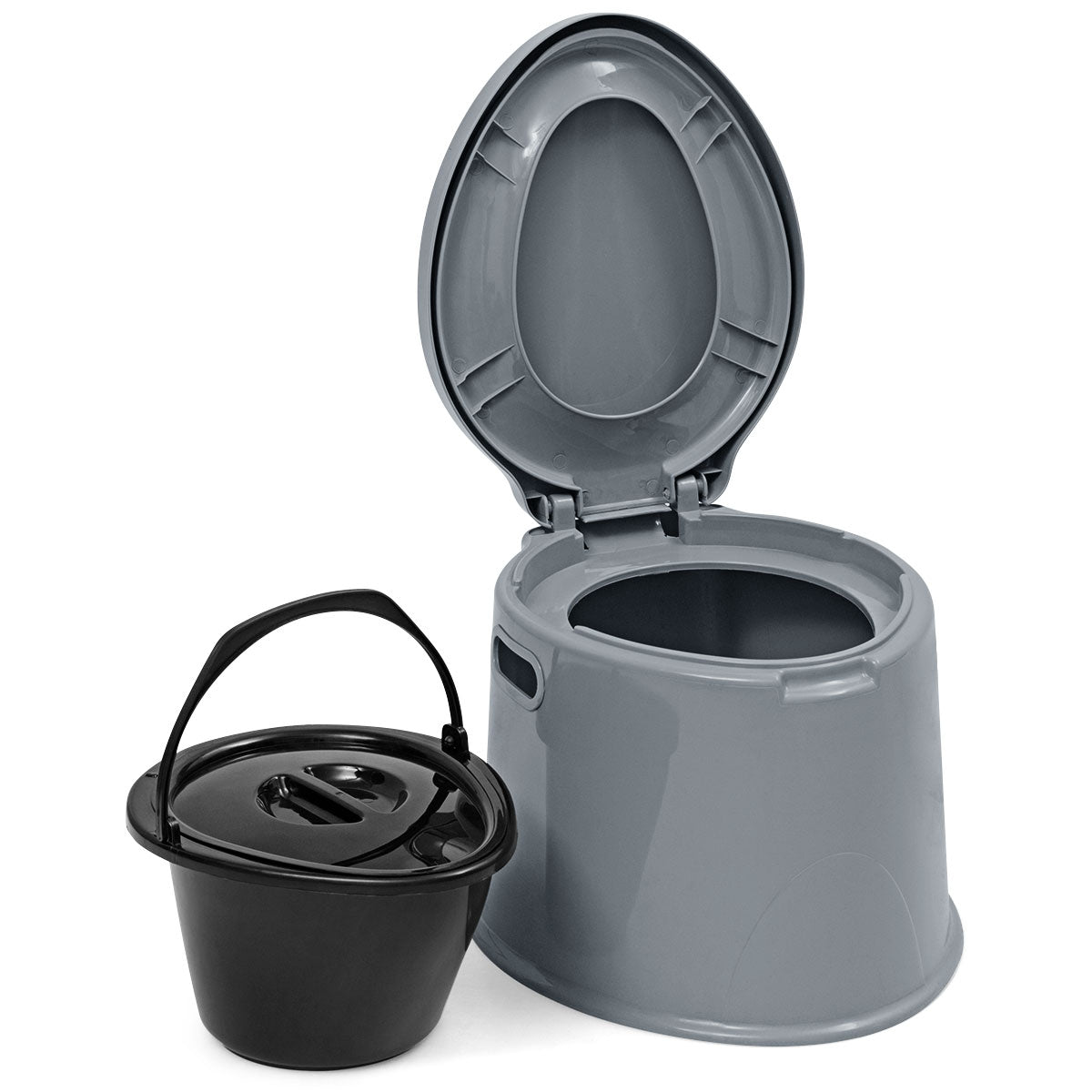 Sanita Portátil de 5 L para Campismo e Viagens com Tampa, Balde Interno Removível WC Portátil para Exterior Cinzento+Preto 41 x 49 x 34 cm
