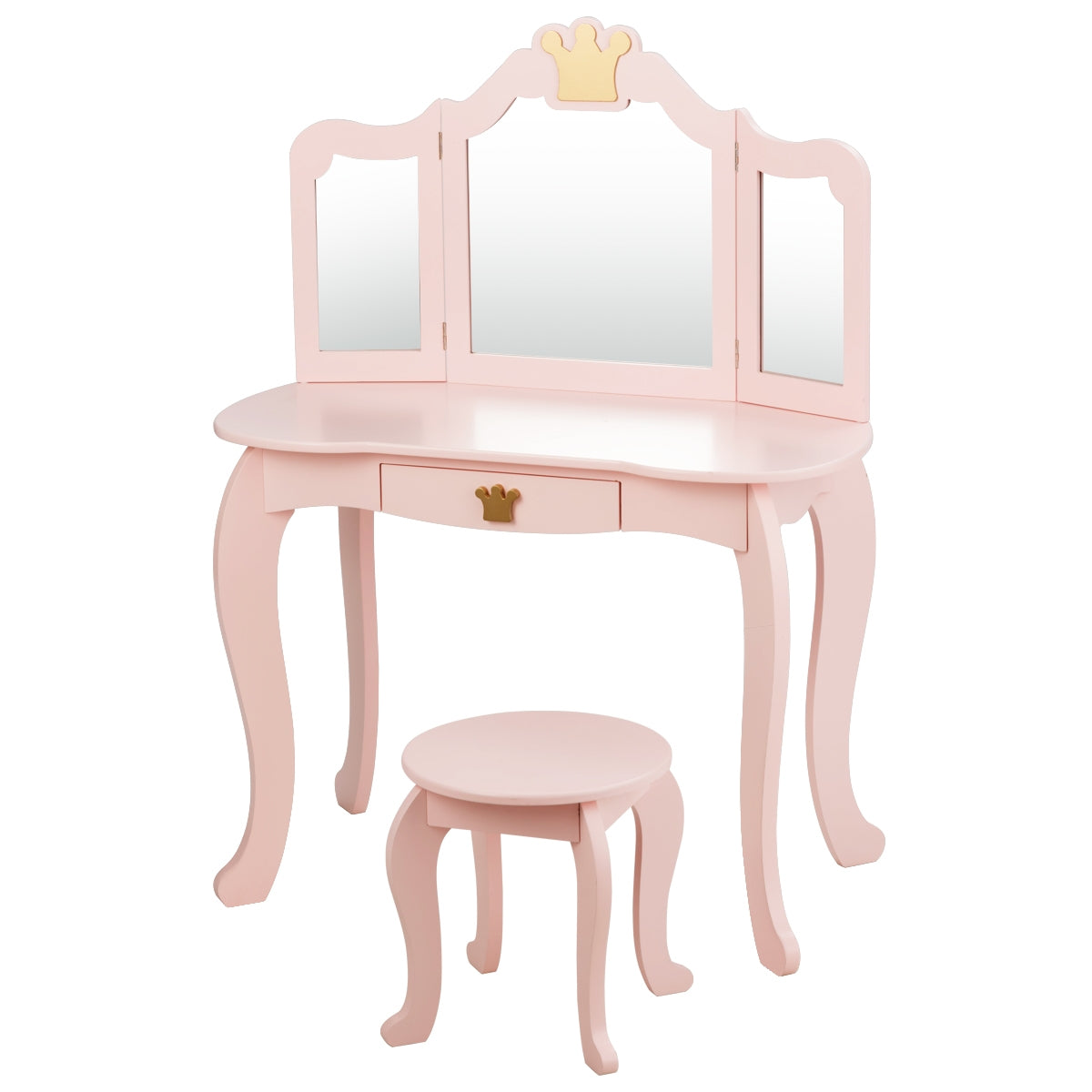 Tocador e Cadeira para Meninas com Gaveta e Espelho em 3 Partes Rosa 80 x 42 x 106 cm