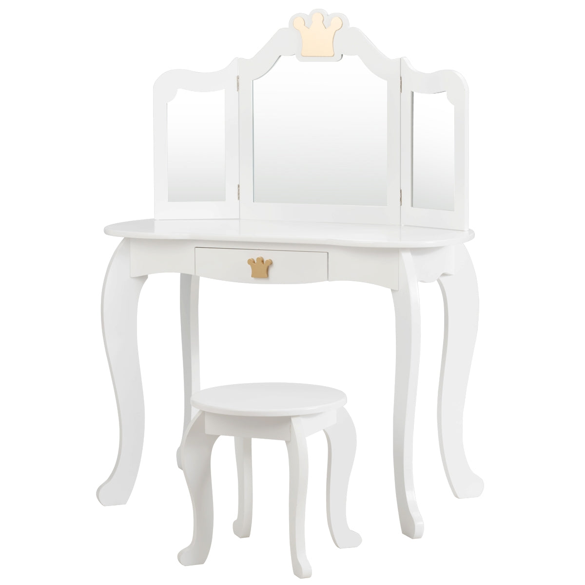 Tocador e Cadeira para Meninas com Gaveta e Espelho em 3 Partes Branco 80 x 42 x 106 cm