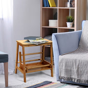 Banco/Dobrável em Bambu com 2 Degraus, Ranhura Antiderrapante e Pedal Largo para Biblioteca e Casa Até 100 kg 45 x 51 x 48 cm