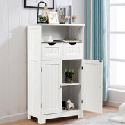 Armário de Casa de Banho com Prateleira Aberta, 2 Portas e 2 Gavetas para Sala de Estar Casa Quarto Escritório Branco 60 x 30 x 109 cm