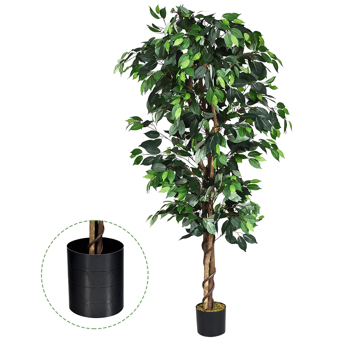 Planta Artificial Ficus com Vaso 1008 Folhas e Tronco Natural - Ideal para Decorar Casa, Jardim e Escritório - 180 cm