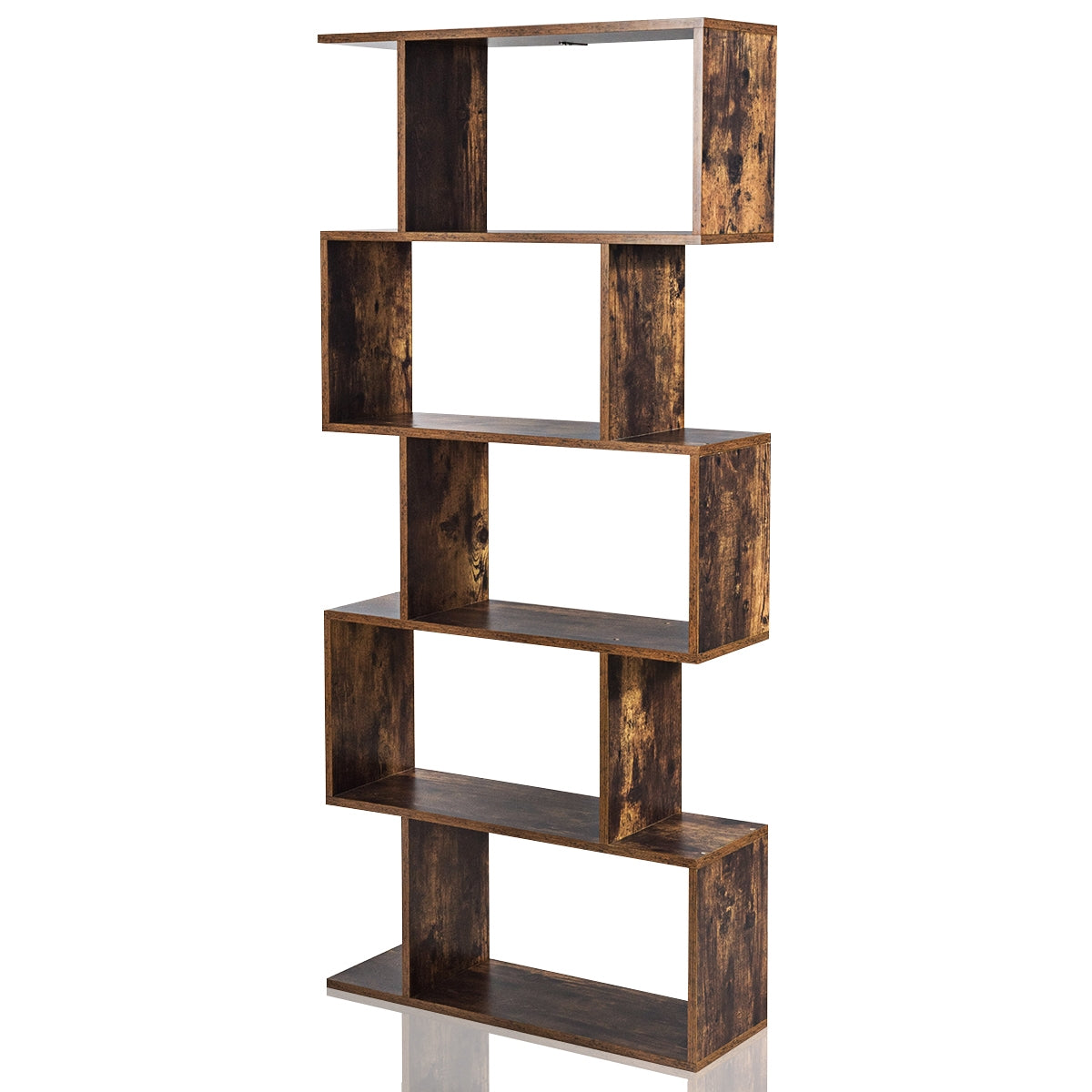 Estante em S com 5 Níveis Livraria de Madeira Multiusos em Estilo Industrial para Sala Quarto Casa Escritório Castanho Rústico 70 x 24 x 158 cm