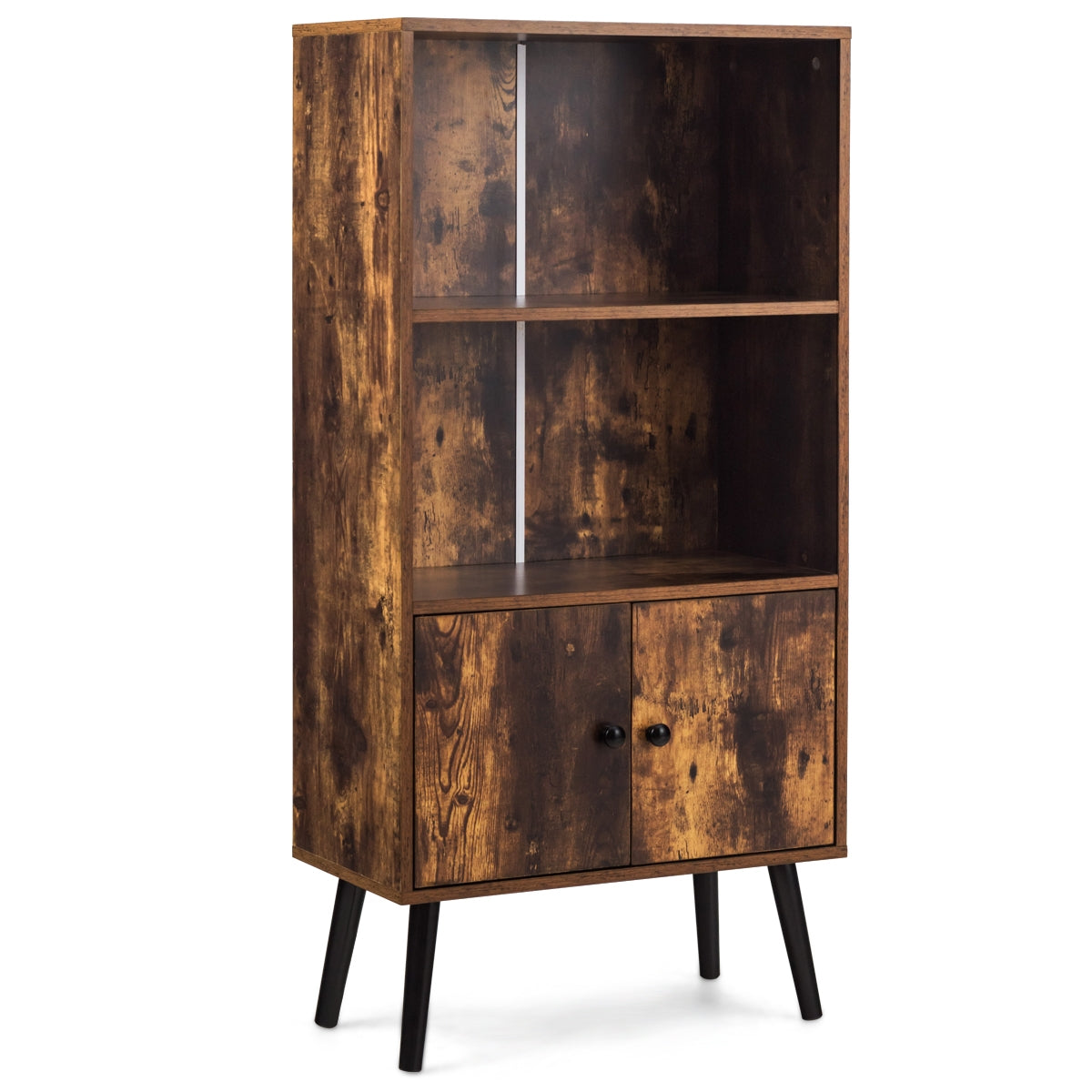 Estante Retro com Armário Industrial e Biblioteca de 2 Níveis para Livros Sala Biblioteca Escritório Decorações 60 x 30 x 120 cm