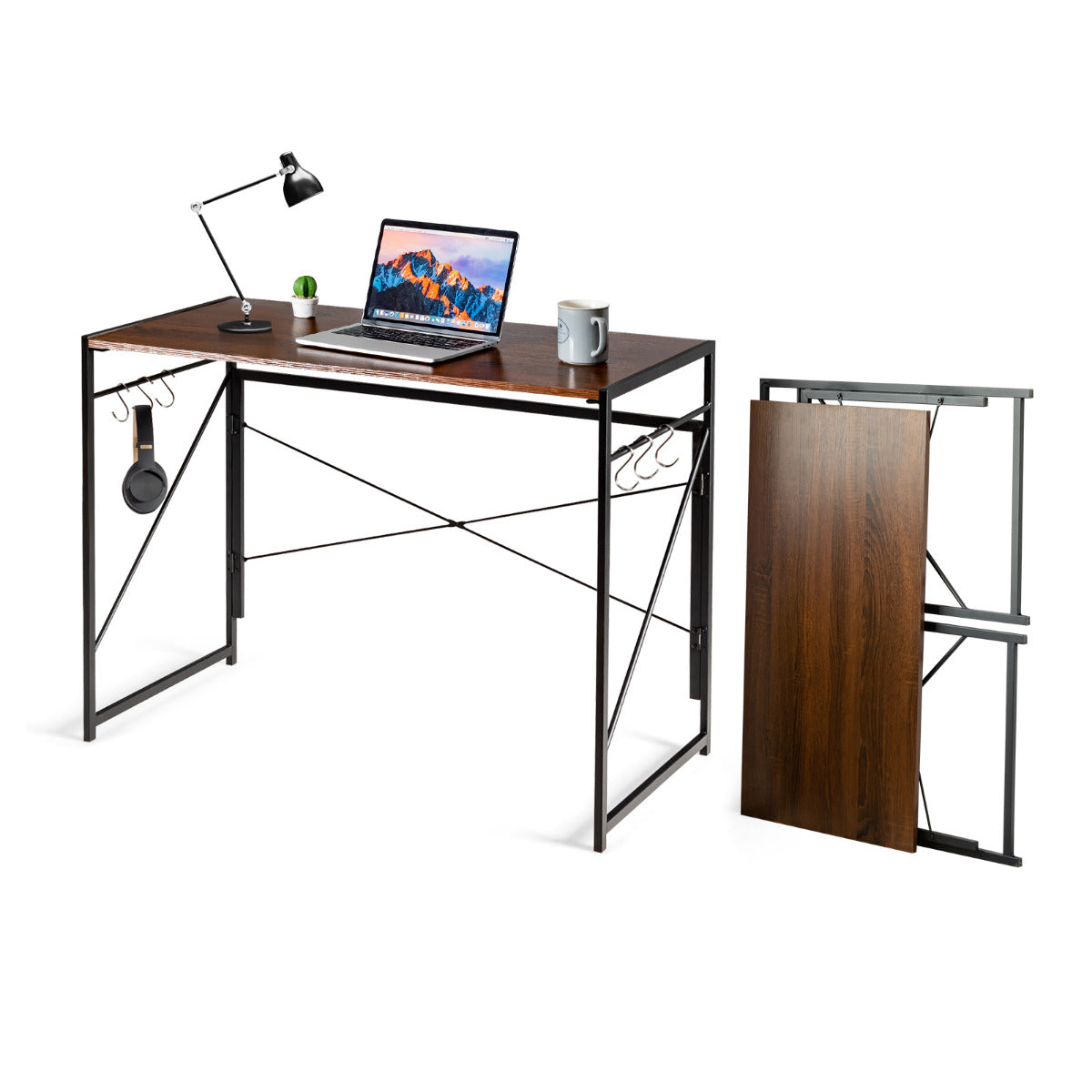 Mesa de Estudo Dobrável para Computador Moderna e Simples com Estrutura de Metal 100 x 50 x 75 cm - Castanho Escuro