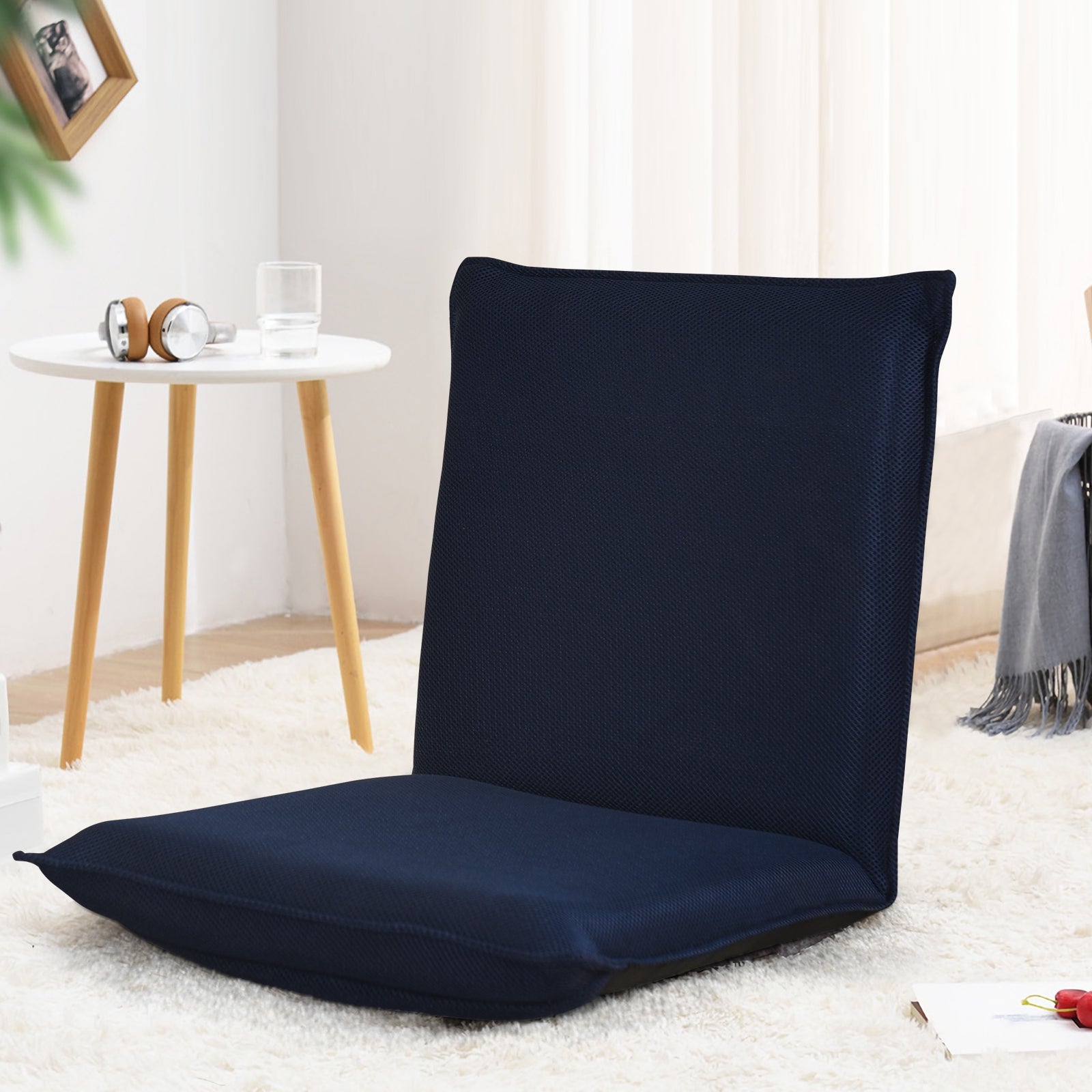 Sillón Reclinável Acolchoado Regulável Azul Marinho - Ideal para Ler, Meditar - 98 x 47 x 7,5 cm