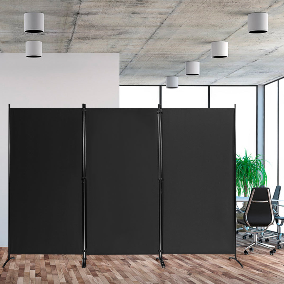 Biombo de 3 Paneis Separador de Ambientes Dobrável Divisor de Privacidade para Casa Escritório Casa de Banho Quarto 260 x 183 cm Preto