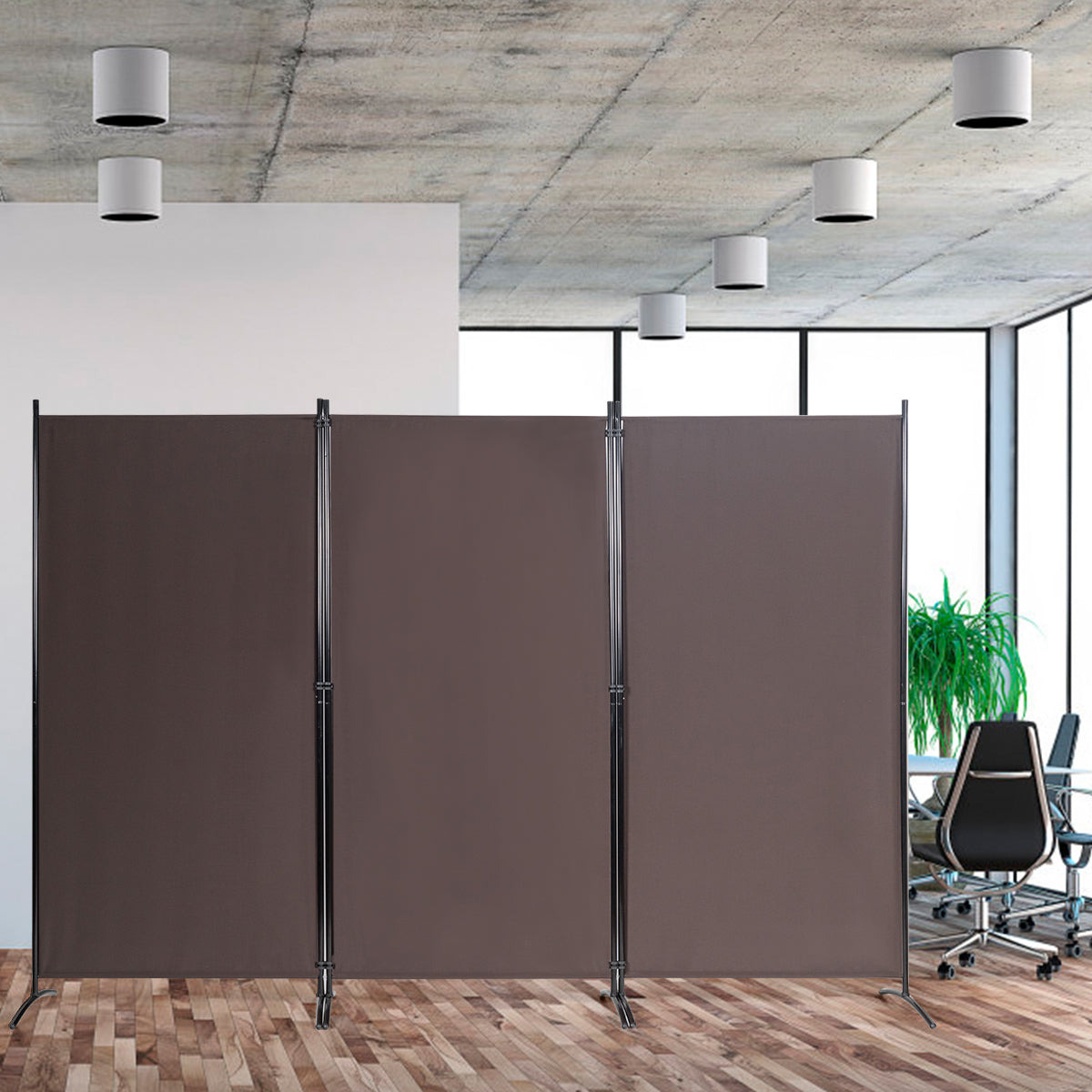 Biombo de 3 Paneis Divisor de Ambientes Dobrável Tela de Privacidade para Casa Escritório Casa de Banho Quarto 260 x 183 cm Café