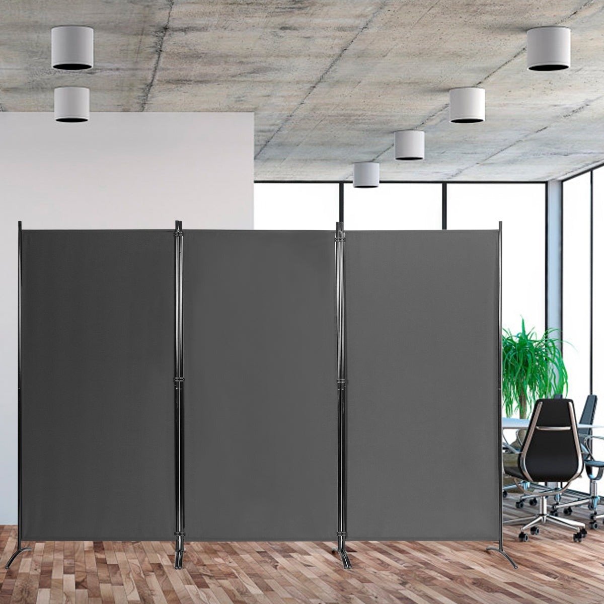Biombo de 3 Paneis Separador de Ambientes Dobrável Divisor Tela de Privacidade para Casa Escritório Casa de Banho Quarto 260 x 183 cm Cinza