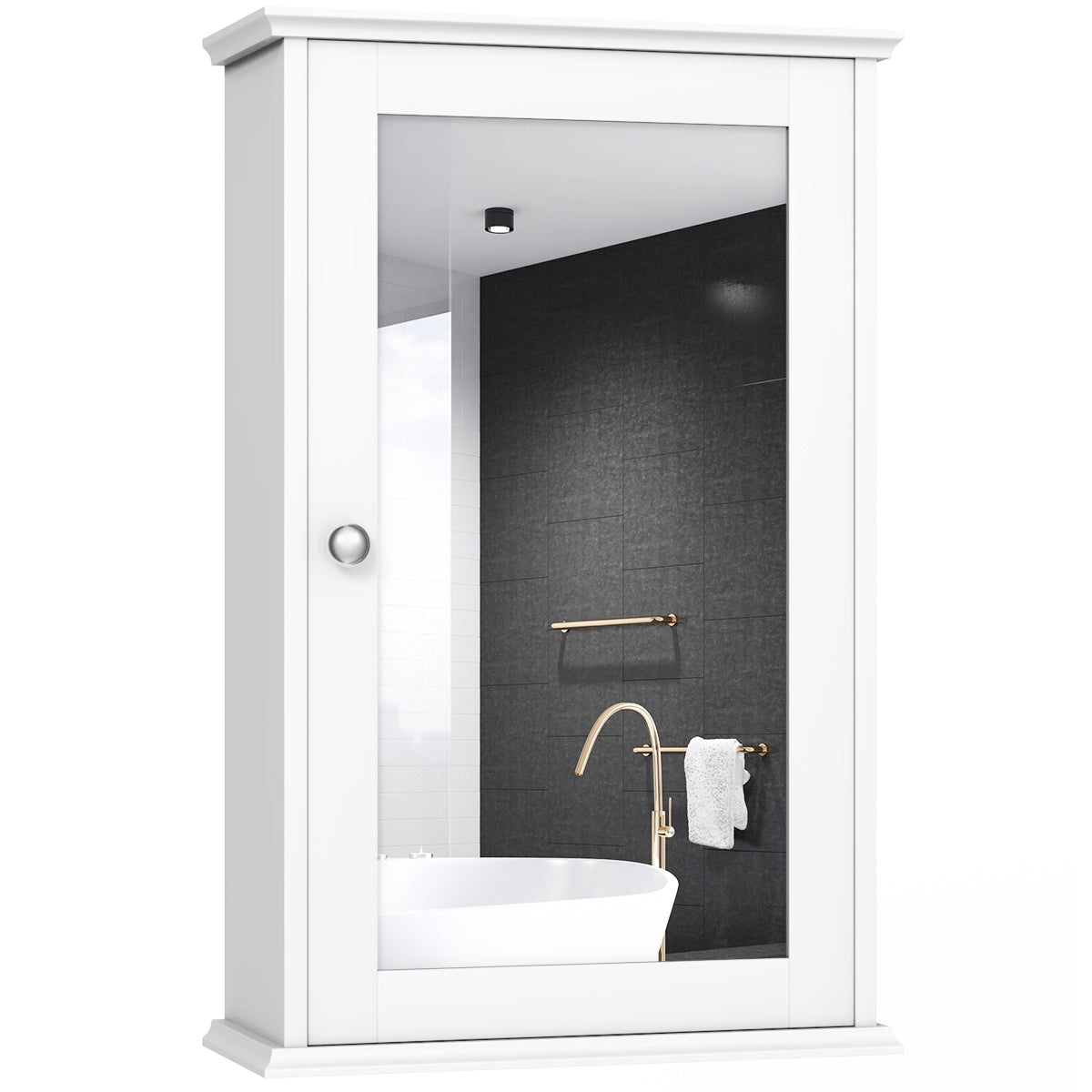 Armário de Casa de Banho com Espelho Montado na Parede, Uma Porta e Prateleira Regulável, Branco 34 x 15 x 51 cm